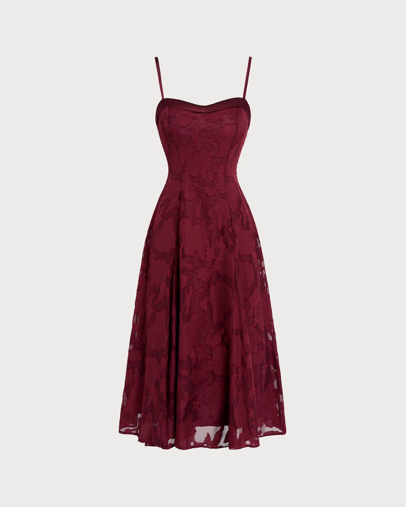 Weinrotes Jacquard-Midikleid mit Herzausschnitt zum Überziehen