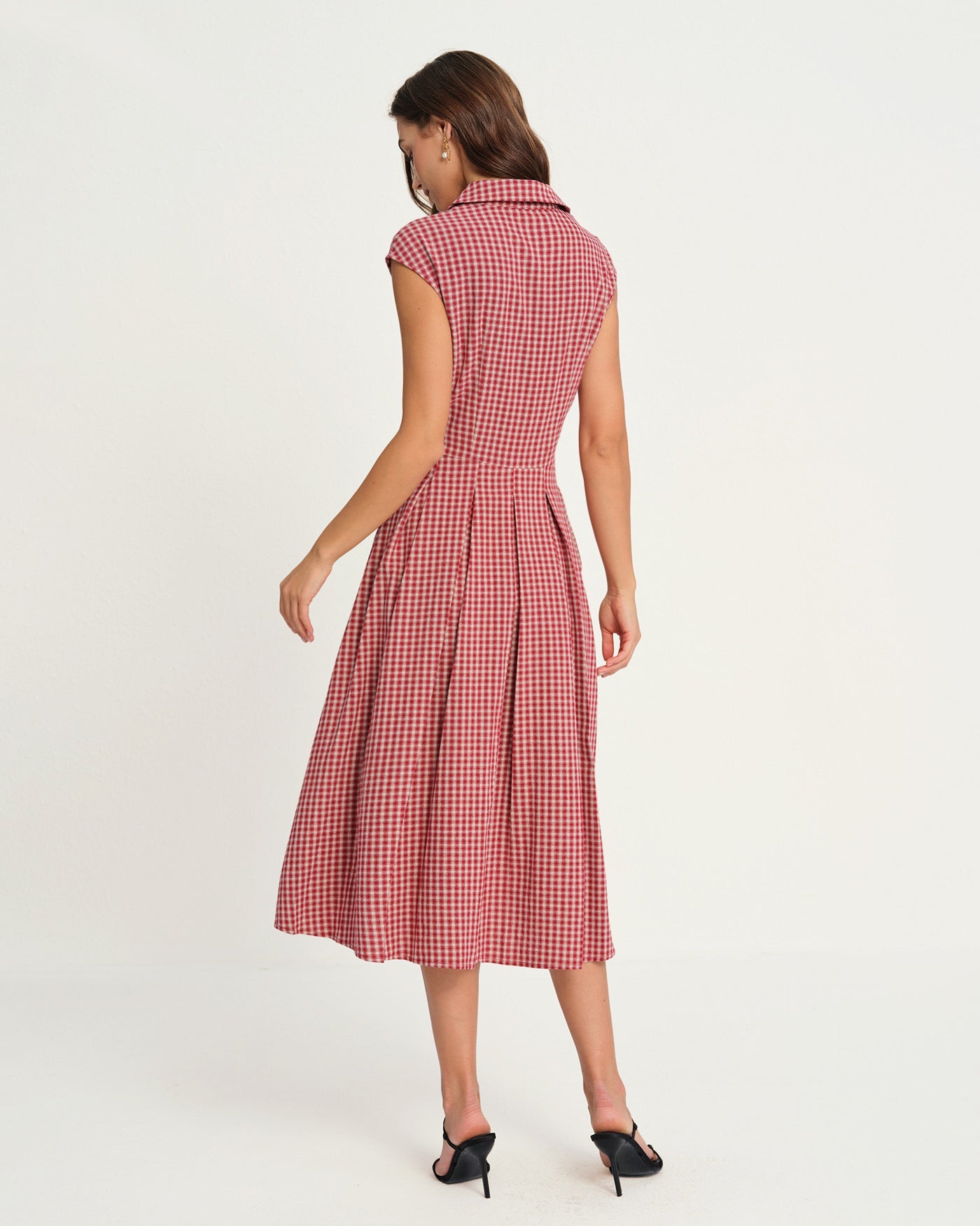 Rot kariertes Midikleid mit Kragen