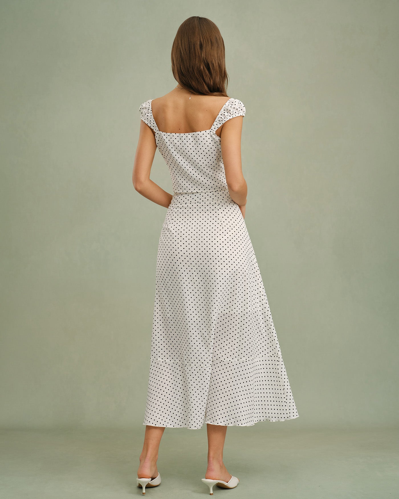 White Sweetheart Neck Polka Dot Tank Top