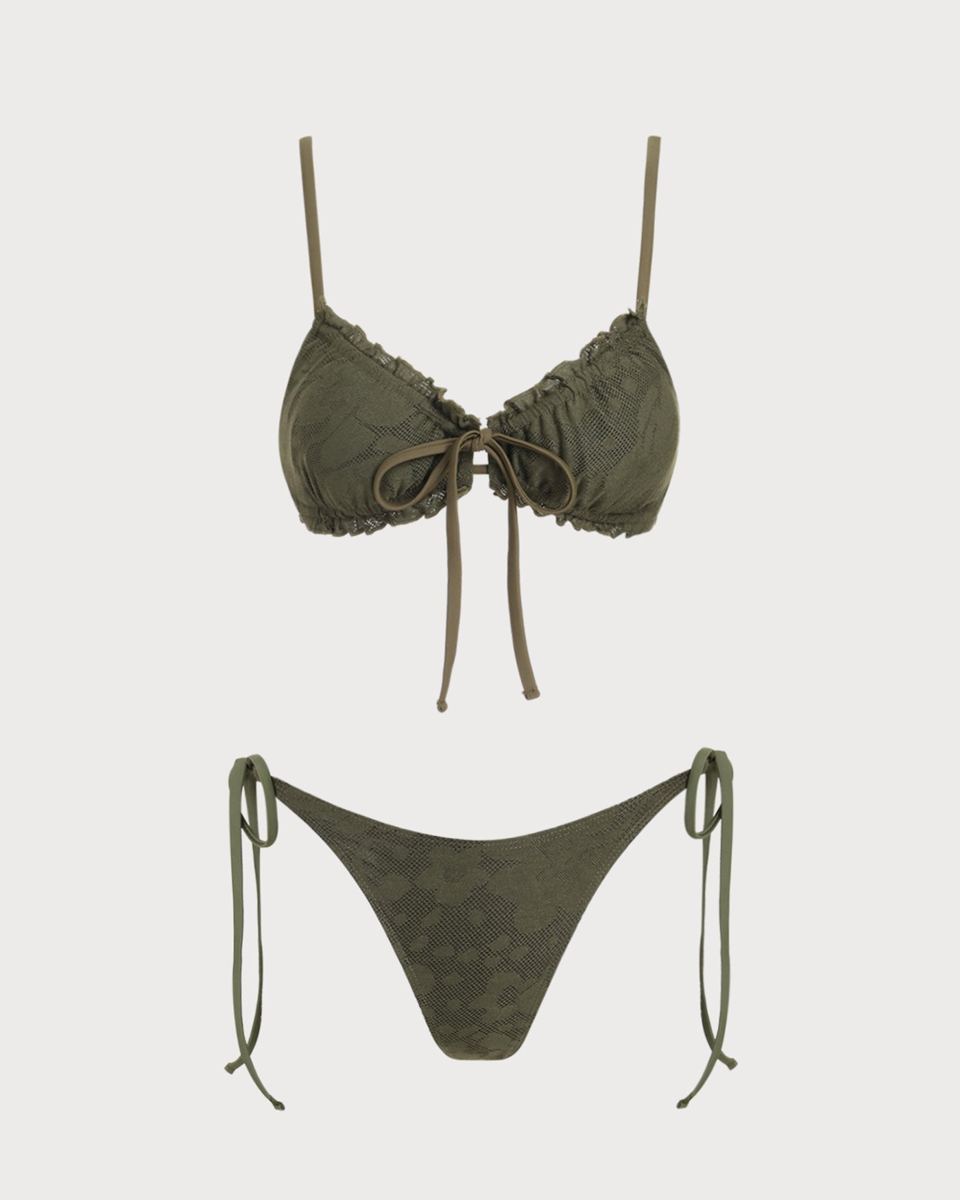 Bikini-Set aus Jacquard in Armeegrün