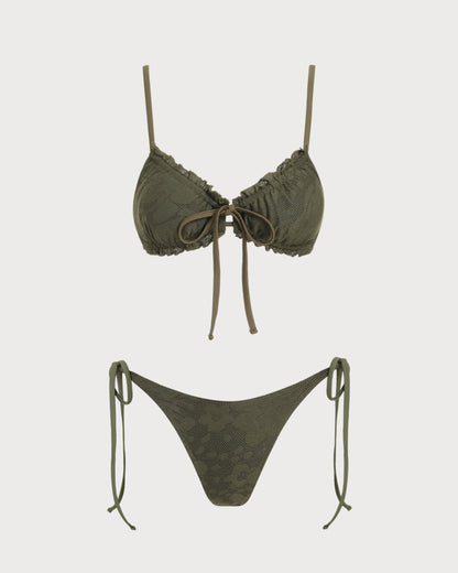 Bikini-Set aus Jacquard in Armeegrün