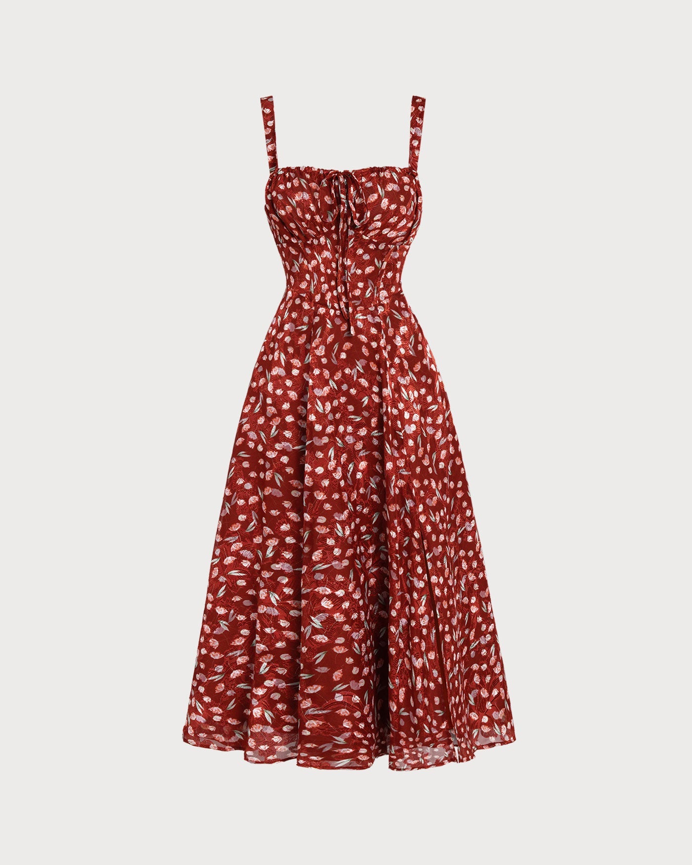 Weinrotes geblümtes Slip-Midikleid