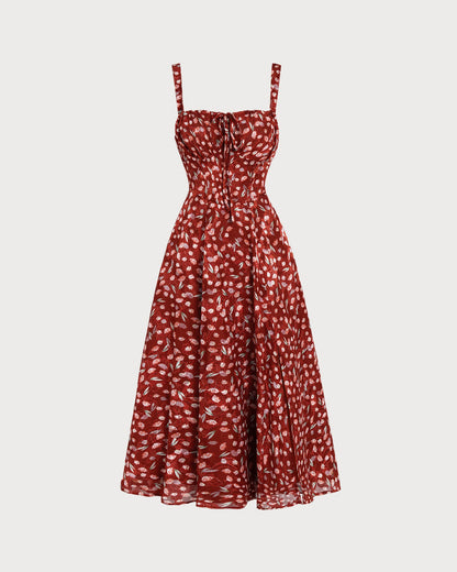 Weinrotes geblümtes Slip-Midikleid