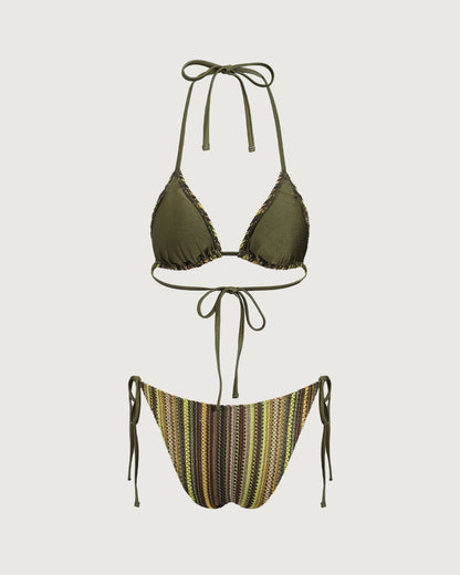 Green Striped Mesh Bikini Set