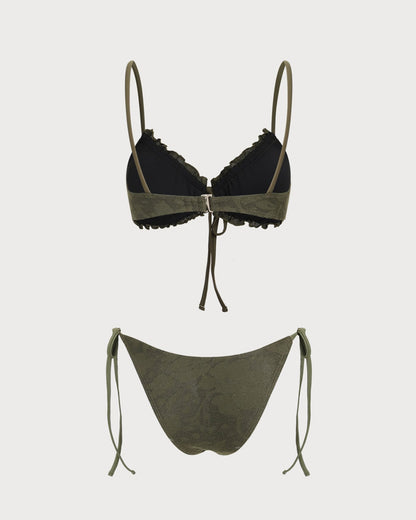 Bikini-Set aus Jacquard in Armeegrün