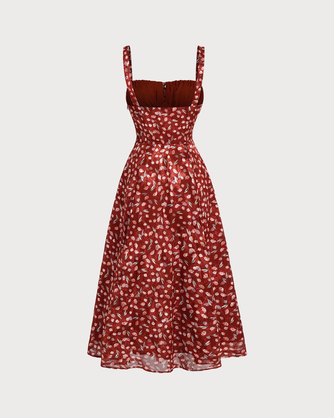 Weinrotes geblümtes Slip-Midikleid