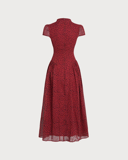 Red Cap Sleeve Floral Maxi Dress