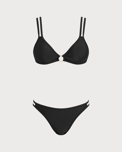 Schwarzes Bikini-Set mit O-Ring und Triangel-Top