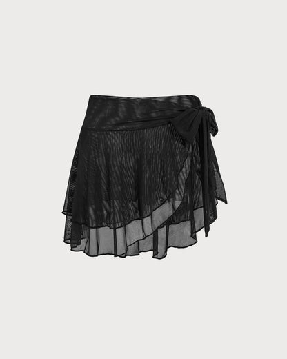 Schwarzes gerüschtes Mesh-Cover-up