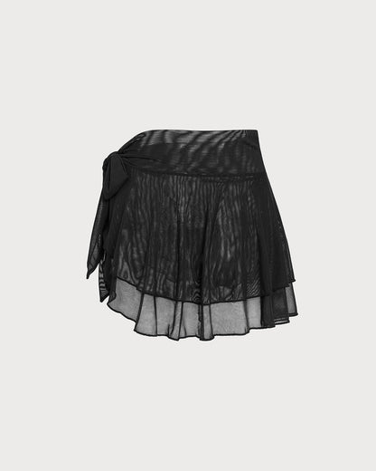 Schwarzes gerüschtes Mesh-Cover-up
