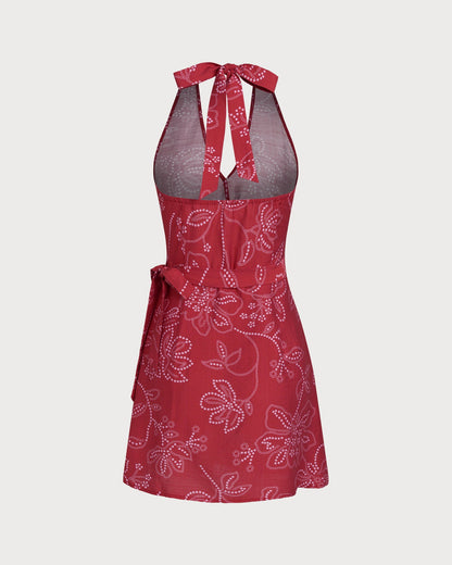 Rotes Neckholder-Strandkleid