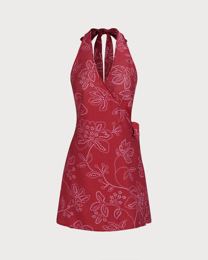 Rotes Neckholder-Strandkleid
