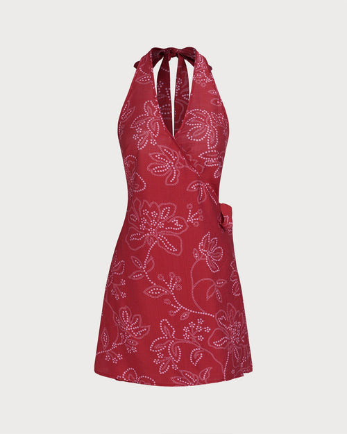 Rotes Neckholder-Strandkleid