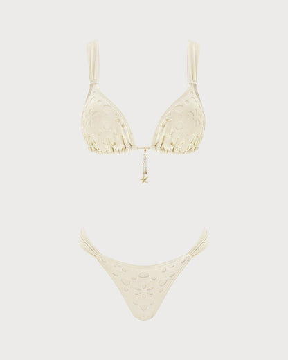 Off White Drawstring Triangle Bikini Set