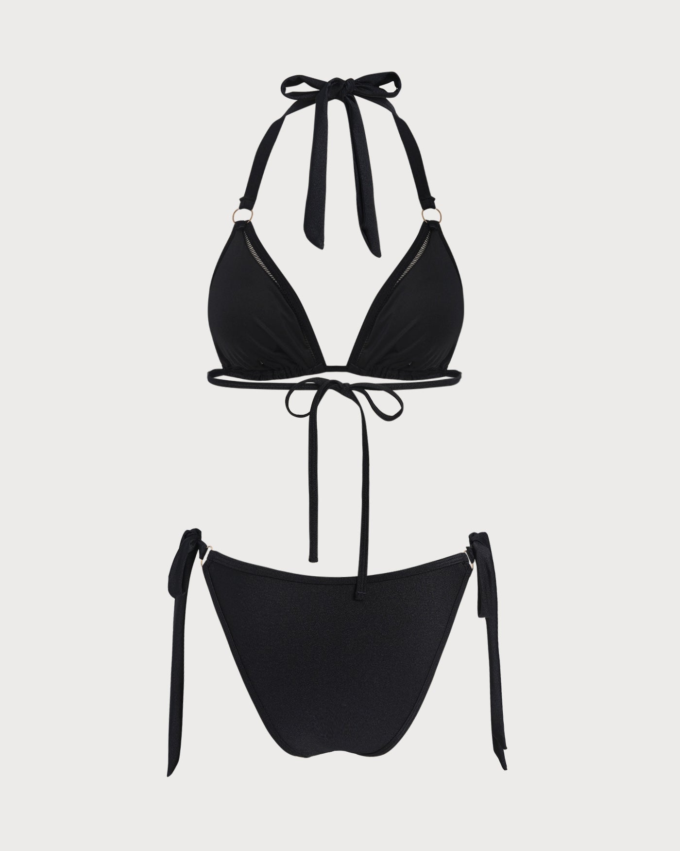 Schwarzes Neckholder-O-Ring-Triangel-Bikini-Set