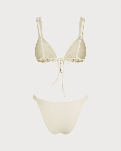 Off White Drawstring Triangle Bikini Set