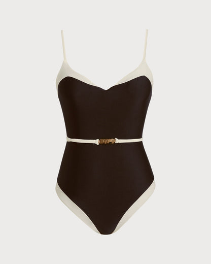 Brauner V-Ausschnitt Bralette Einteiler