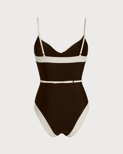 Brauner V-Ausschnitt Bralette Einteiler