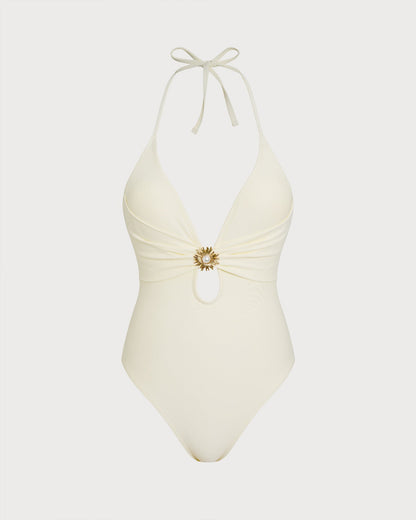 Off-White Neckholder-Bralette Einteiler Badeanzug