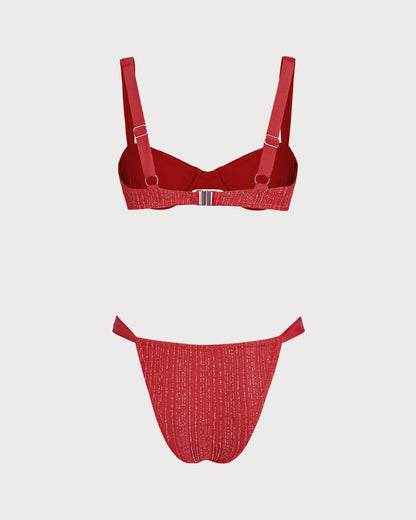 Red Sequins Underwire Bikini Set