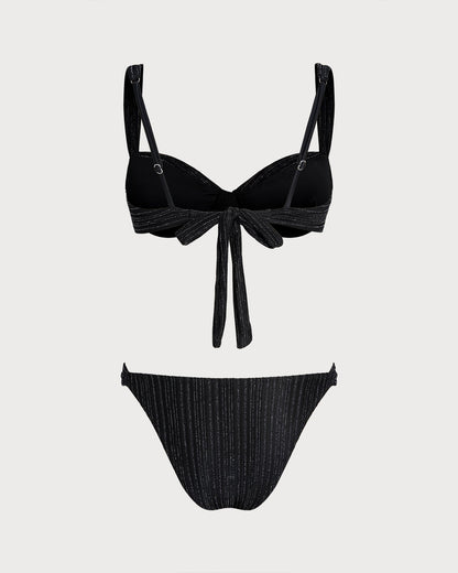 Bikini-Set mit Bügel-Top und schwarzen Pailletten