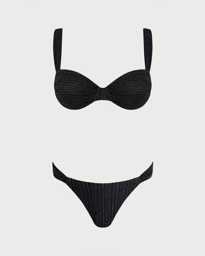 Bikini-Set mit Bügel-Top und schwarzen Pailletten