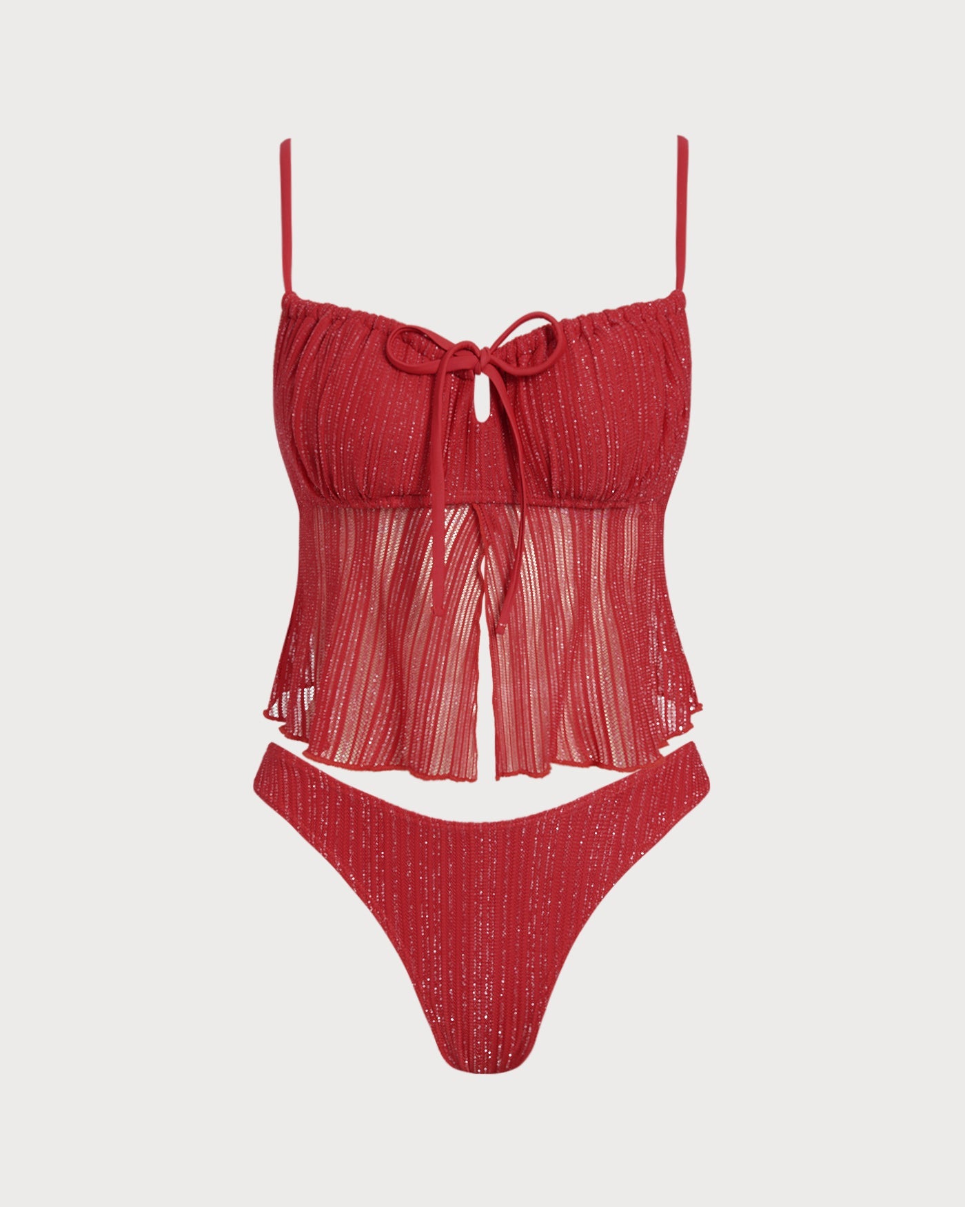 Rotes Neckholder-Pailletten-Tankini-Set