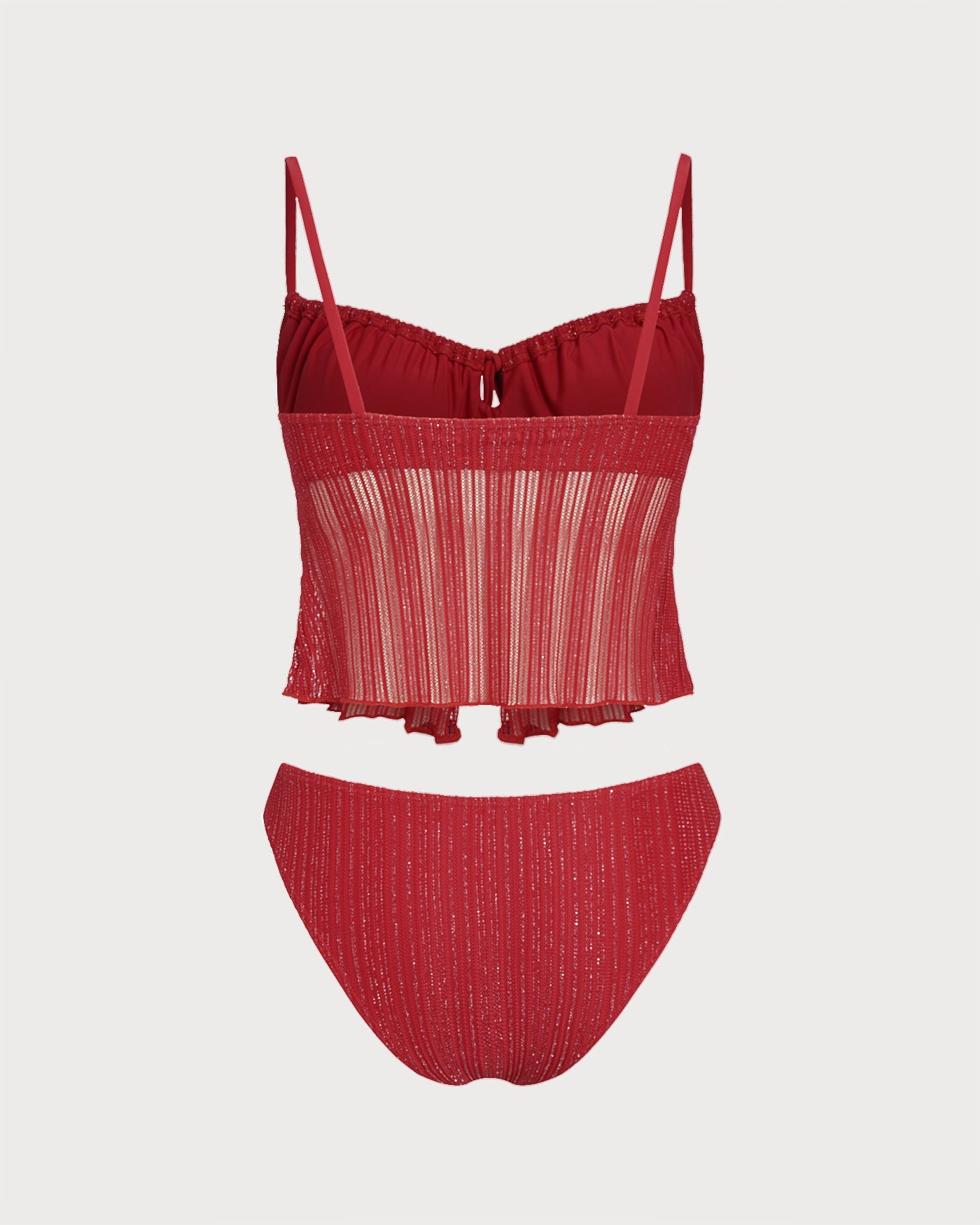 Rotes Neckholder-Pailletten-Tankini-Set