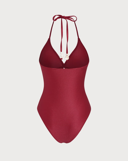 Roter Neckholder-Bralette-Badeanzug