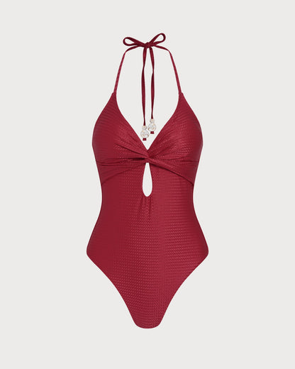 Roter Neckholder-Bralette-Badeanzug