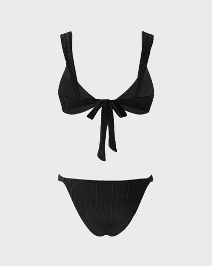 Schwarzes Bralette-Bikini-Set mit V-Ausschnitt