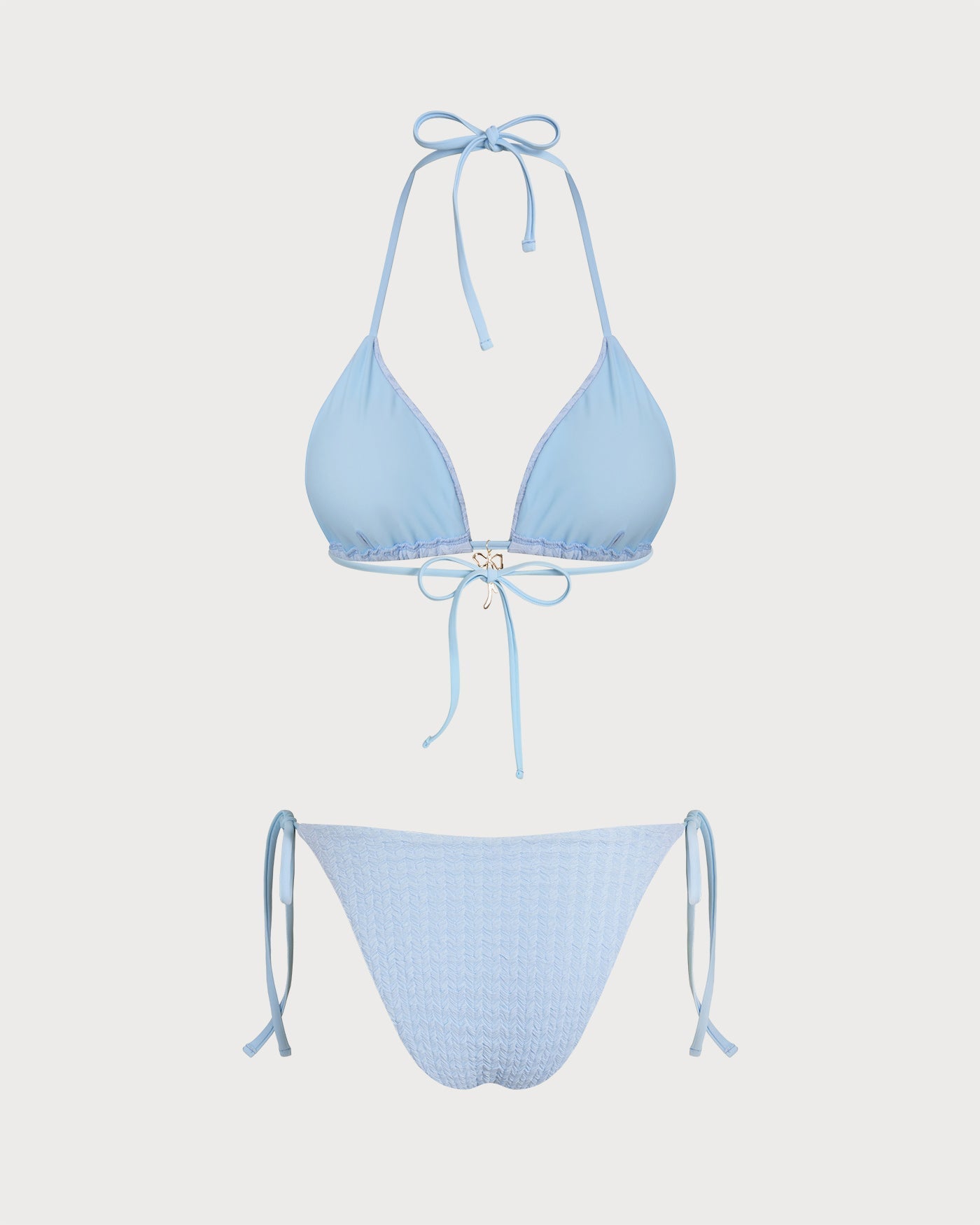 Blaues Triangel-Bikini-Set mit Neckholder und Kordelzug