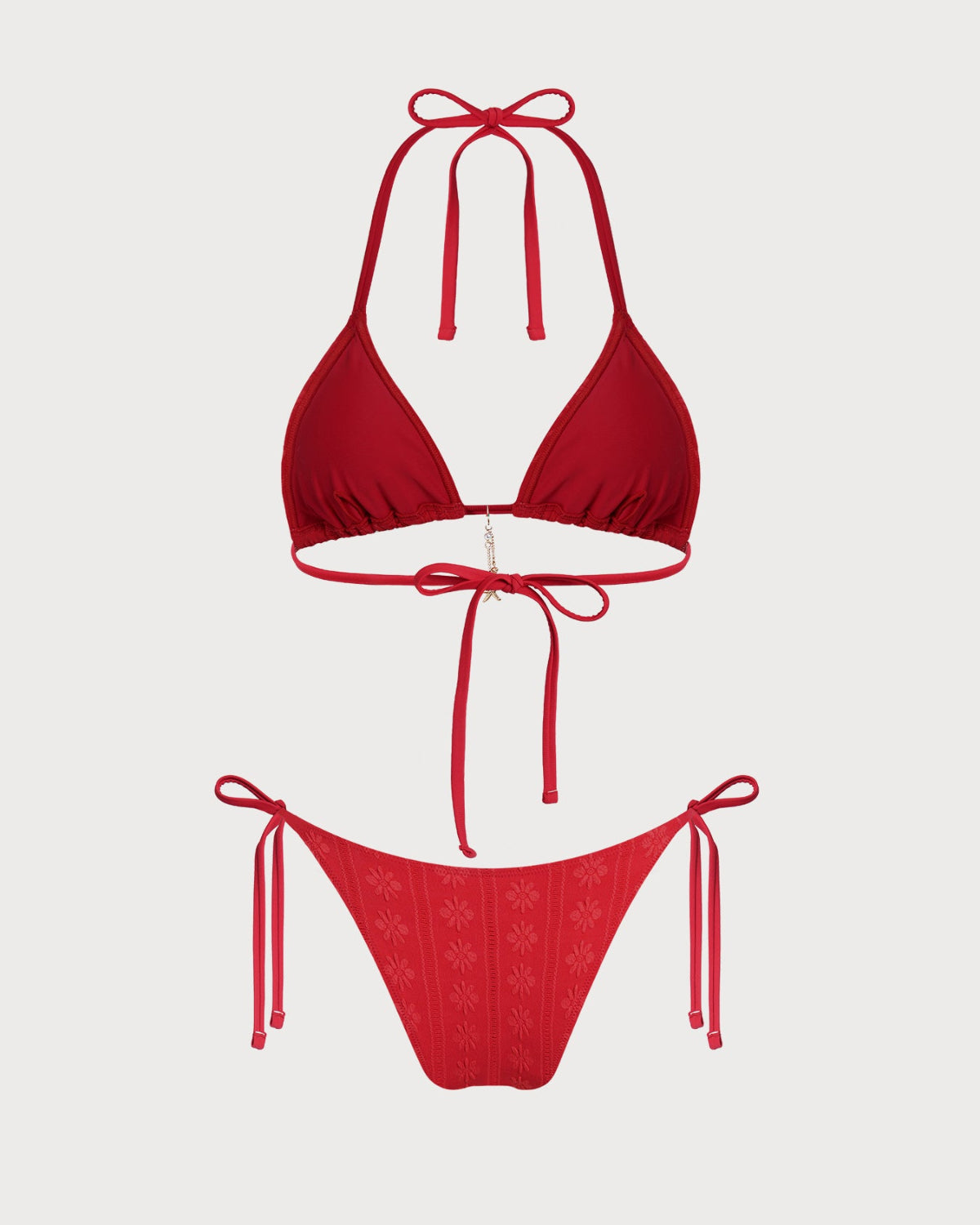 Rot Jacquard Neckholder Bikini Set mit Kordelzug