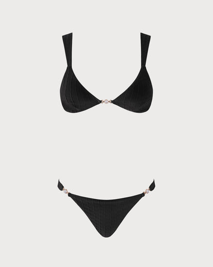 Schwarzes Bralette-Bikini-Set mit V-Ausschnitt