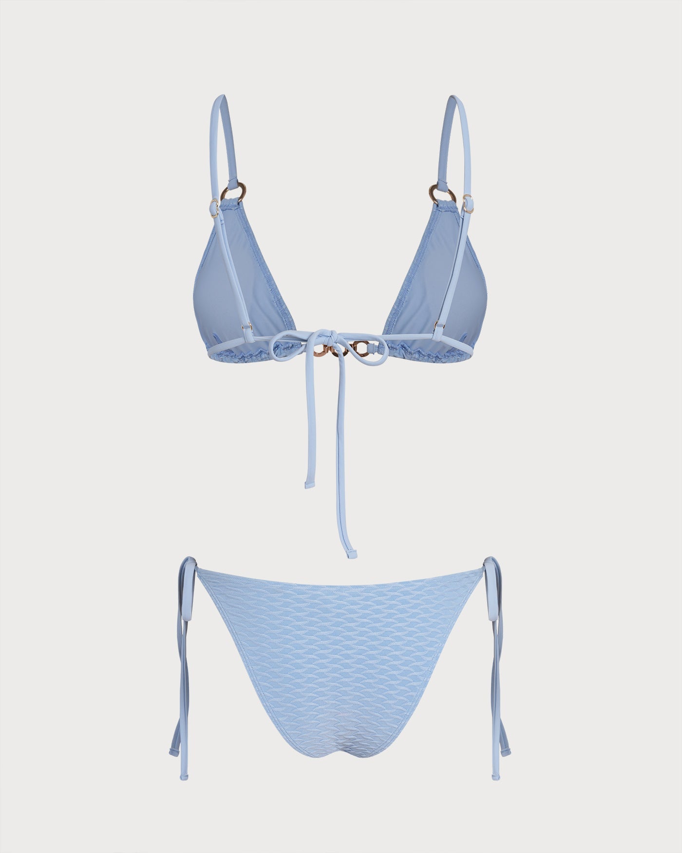 Blauer V-Ausschnitt O-Ring Triangel-Bikini-Set
