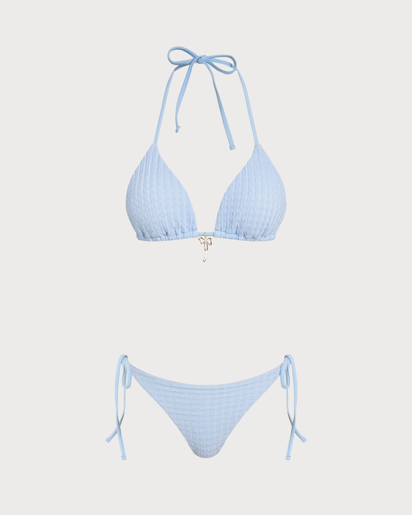 Blaues Triangel-Bikini-Set mit Neckholder und Kordelzug