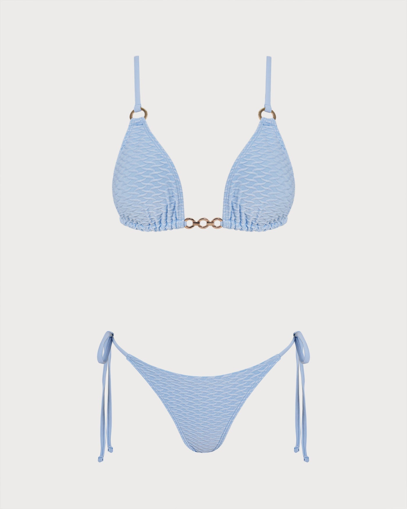 Blauer V-Ausschnitt O-Ring Triangel-Bikini-Set