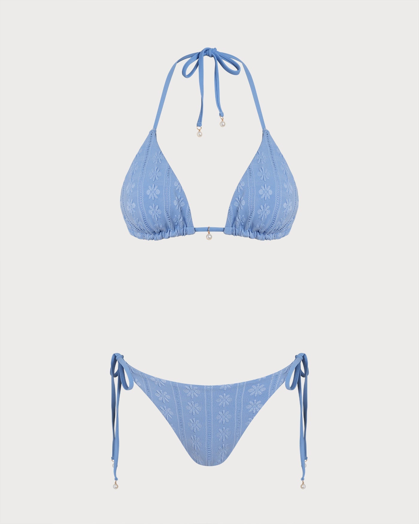 Blaues Halterneck Triangel-Bikini-Set, wendbar