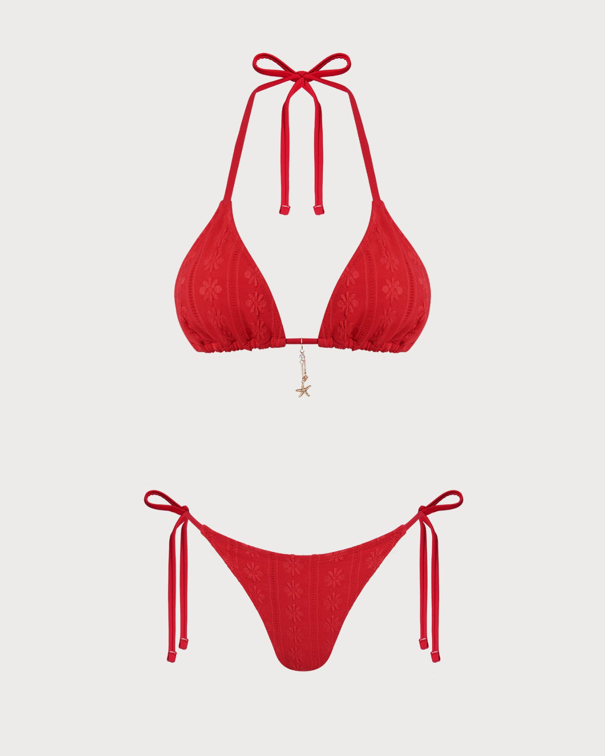 Rot Jacquard Neckholder Bikini Set mit Kordelzug