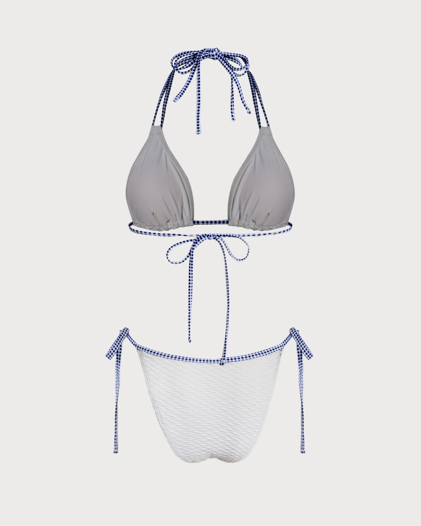 Weißes Neckholder-Bikini-Set mit kontrastierendem Triangel-Oberteil