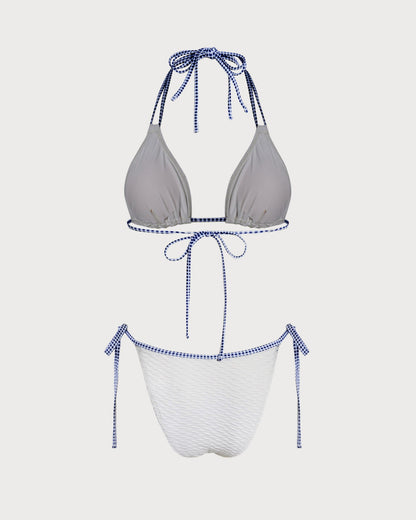 Weißes Neckholder-Bikini-Set mit kontrastierendem Triangel-Oberteil