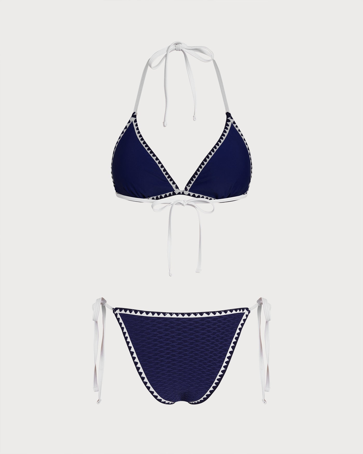 Blauer Triangel-Bikini mit Kordelzug