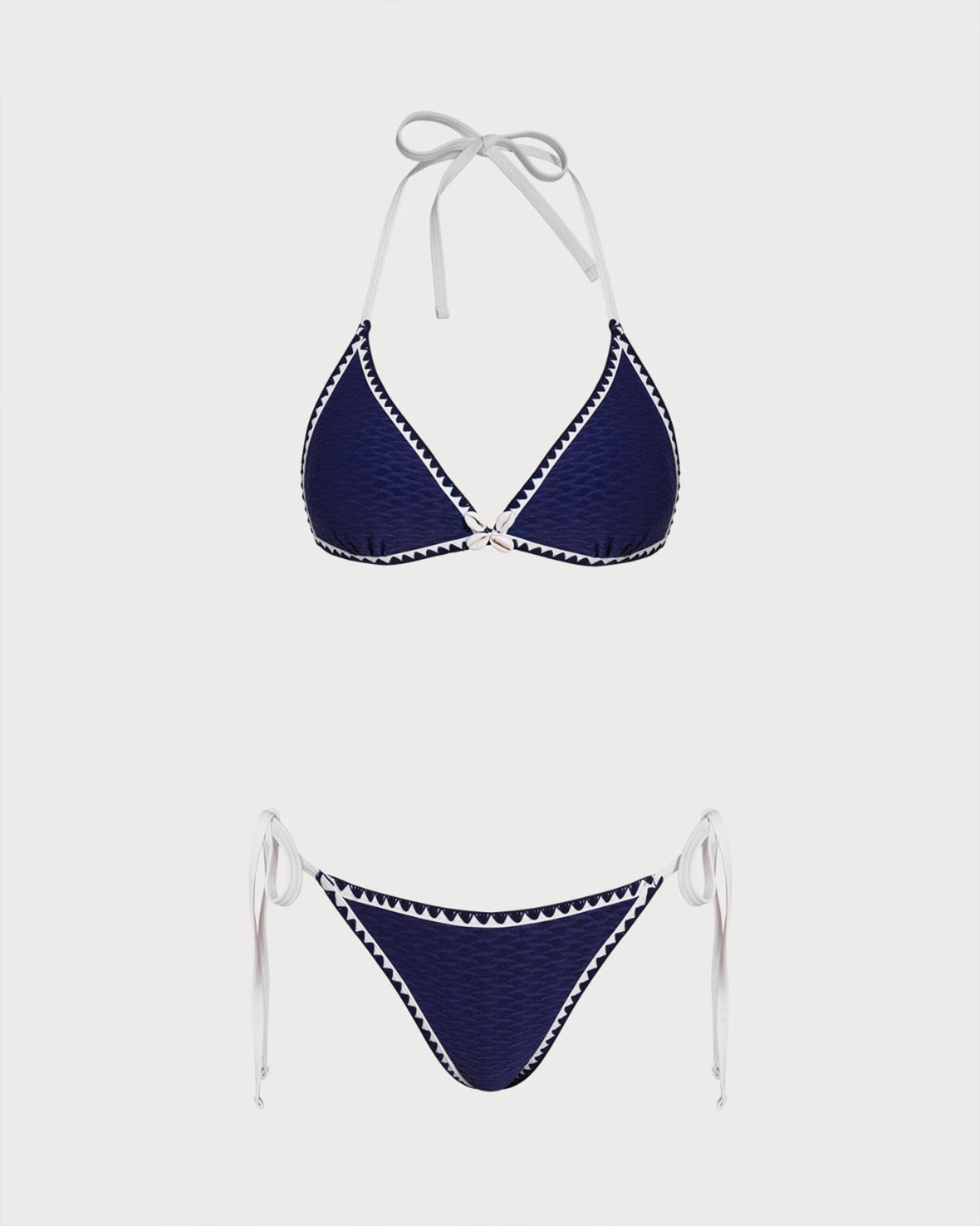 Blauer Triangel-Bikini mit Kordelzug