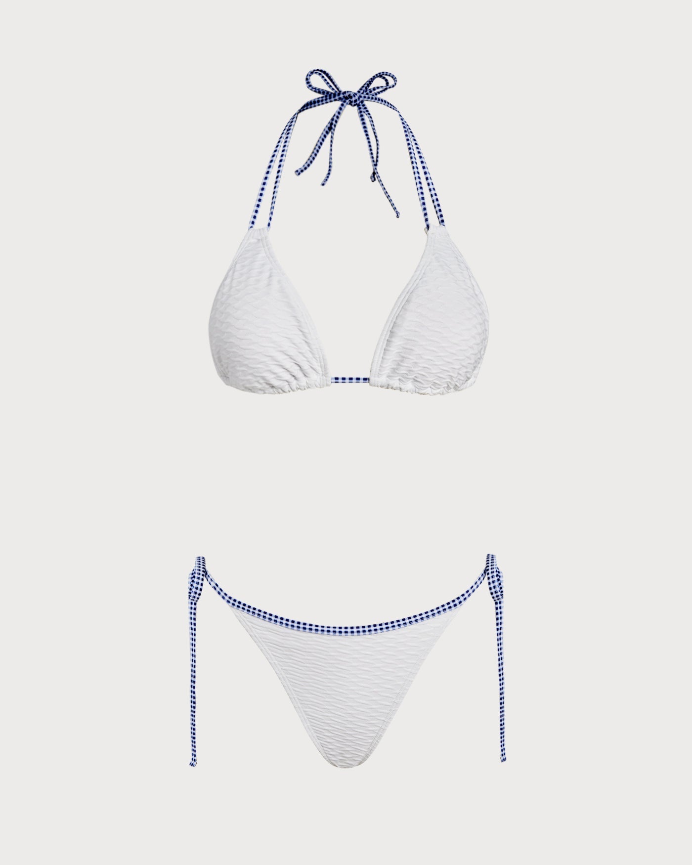 Weißes Neckholder-Bikini-Set mit kontrastierendem Triangel-Oberteil