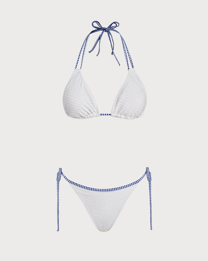 Weißes Neckholder-Bikini-Set mit kontrastierendem Triangel-Oberteil