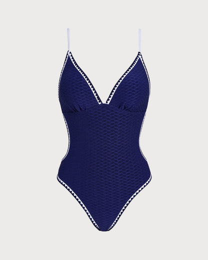 Blauer X-Kreuz-Bralette-Badeanzug