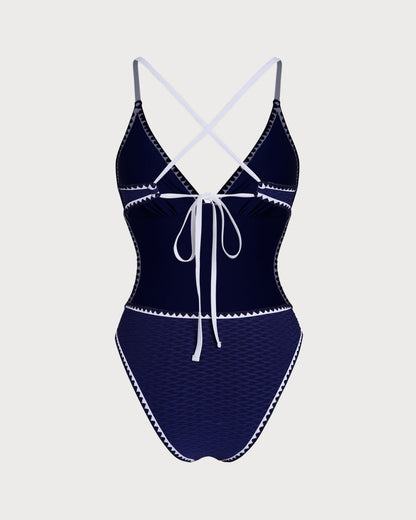 Blauer X-Kreuz-Bralette-Badeanzug