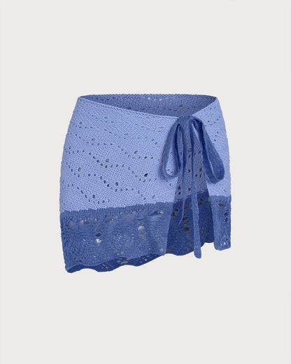 Blauer, strukturierter Kaftan mit Kontrastdetails