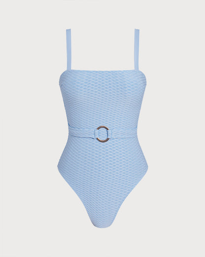 Blauer O-Ring Bandeau-Badeanzug
