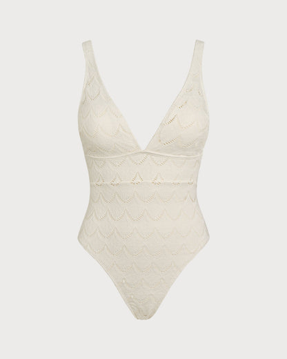 Off White Bralette Strukturierter Einteiler Badeanzug